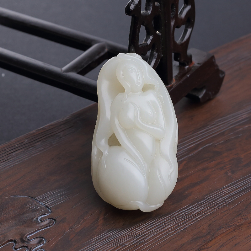 新疆籽料和田青白玉美女吊坠-红掌柜