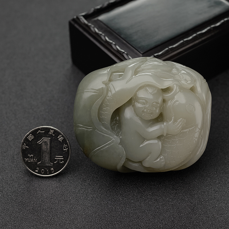 新疆天然籽料俏色和田玉连年有余 -红掌柜