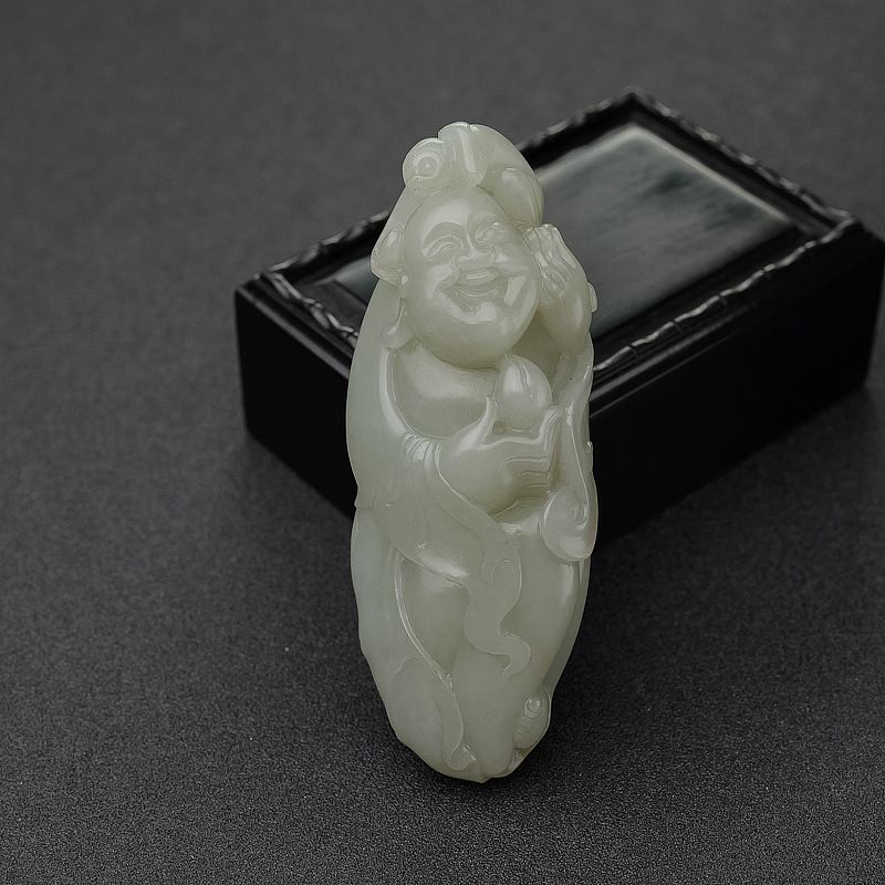 籽料和田青白玉佛手把件-红掌柜