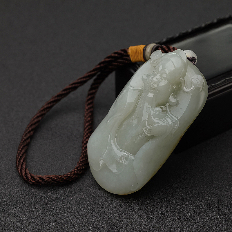 天然籽料和田青白玉财神手把件-红掌柜