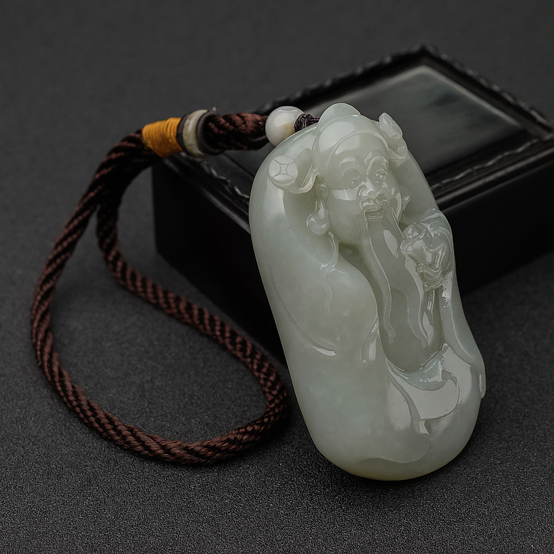 新疆籽料和田青白玉财神手把件-红掌柜