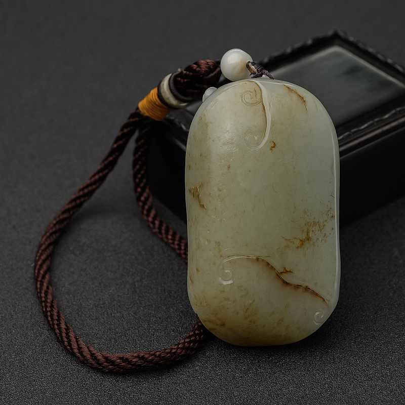 籽料和田青白玉财神手把件-红掌柜