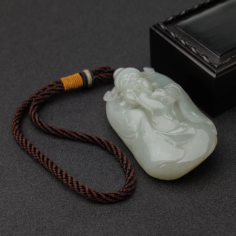 天然籽料和田青白玉财神手把件-红掌柜