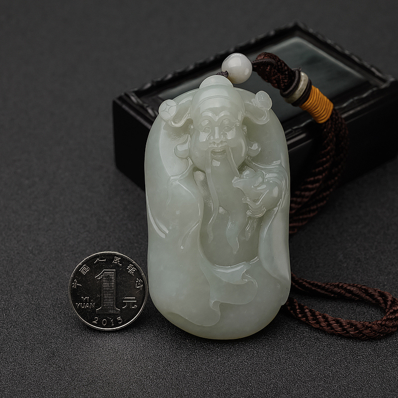 籽料和田青白玉财神手把件-红掌柜