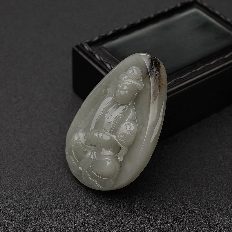 天然籽料和田青白玉观音吊坠-红掌柜