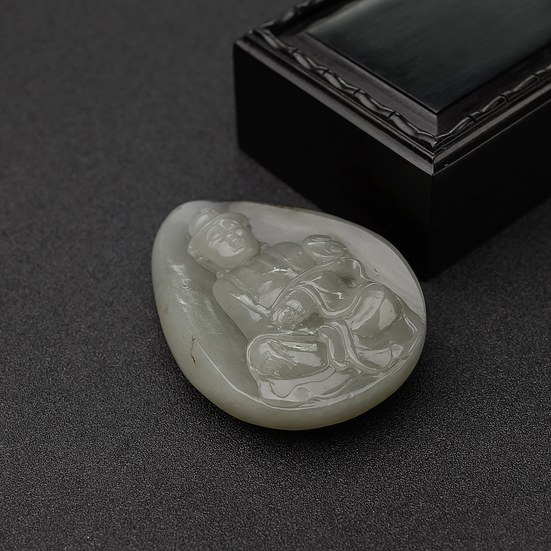 籽料和田青白玉观音吊坠-红掌柜