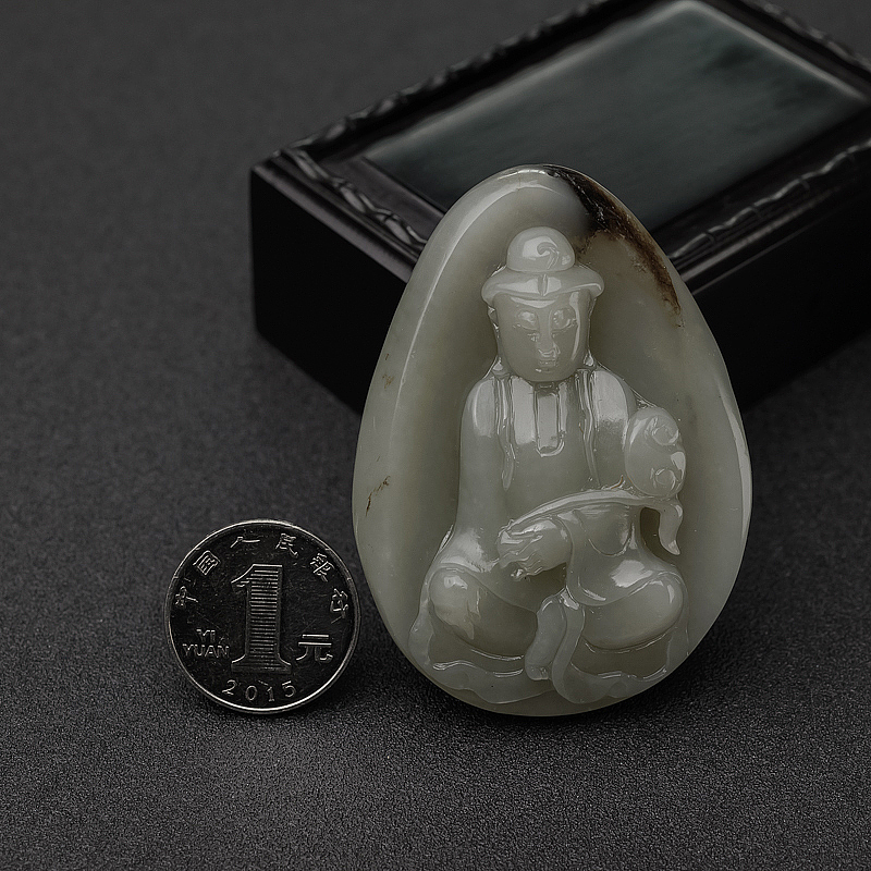 新疆天然籽料和田青白玉观音吊坠-红掌柜