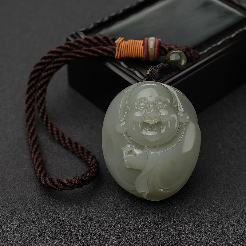 籽料和田青白玉佛手把件-红掌柜