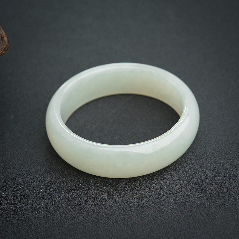 天然60.5mm山料和田白玉扁镯-红掌柜