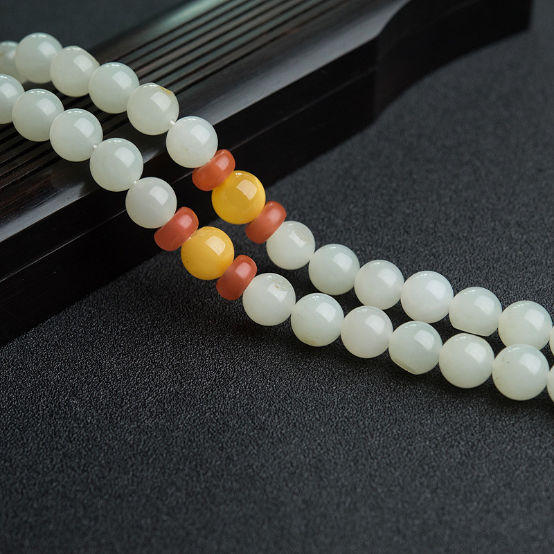 籽料和田白玉佛珠-红掌柜