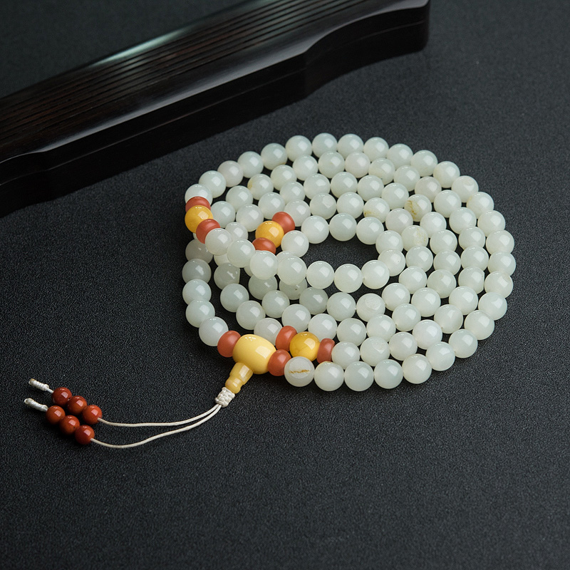 和田白玉108佛珠-红掌柜