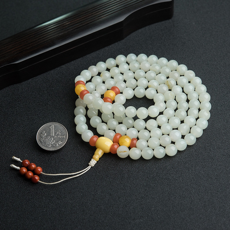 籽料和田白玉佛珠-红掌柜