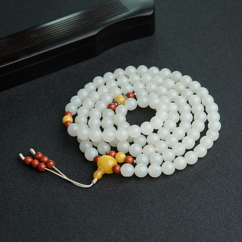 籽料和田白玉佛珠-红掌柜