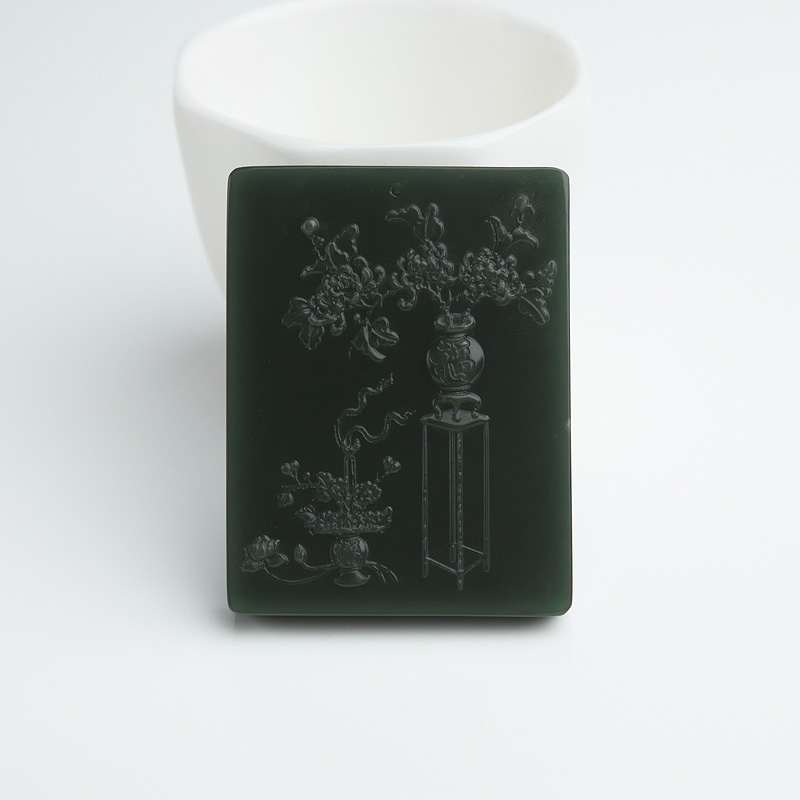 山料和田青玉花开富贵吊坠-红掌柜