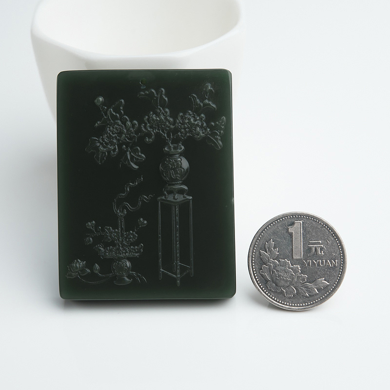 俄罗斯和田青玉花开富贵吊坠-红掌柜