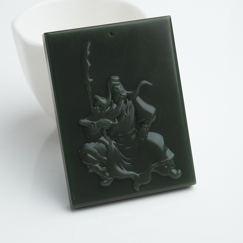 天然山料和田青玉关公吊坠-红掌柜