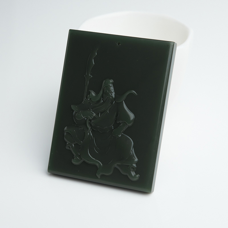 俄罗斯山料和田青玉关公吊坠-红掌柜