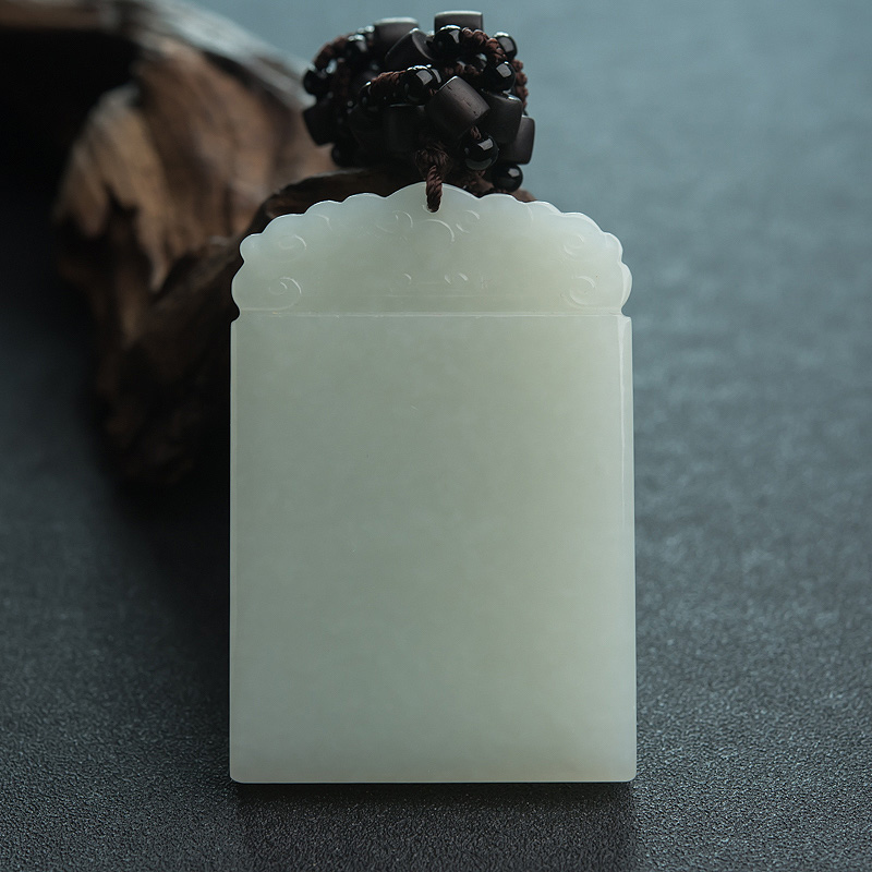 和田青白玉无事牌吊坠-红掌柜