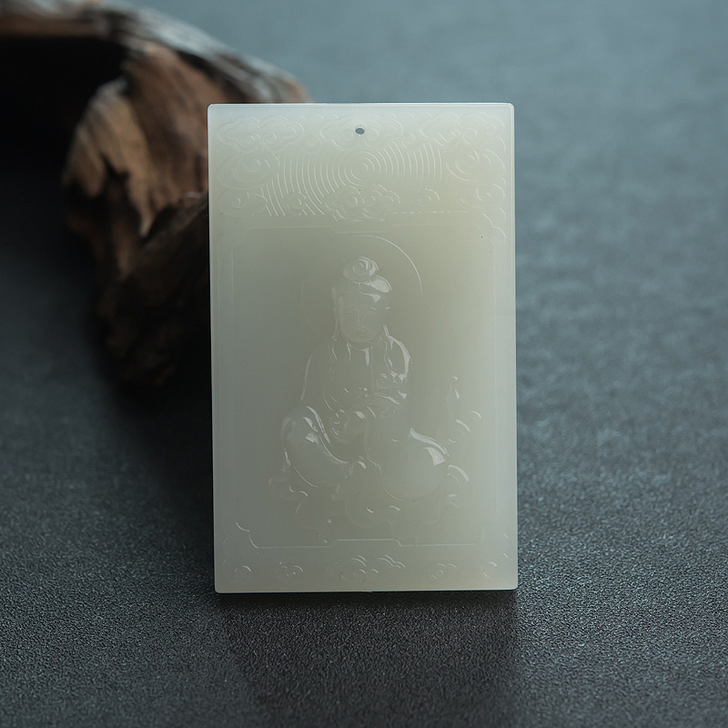 山料和田青白玉观音吊坠-红掌柜