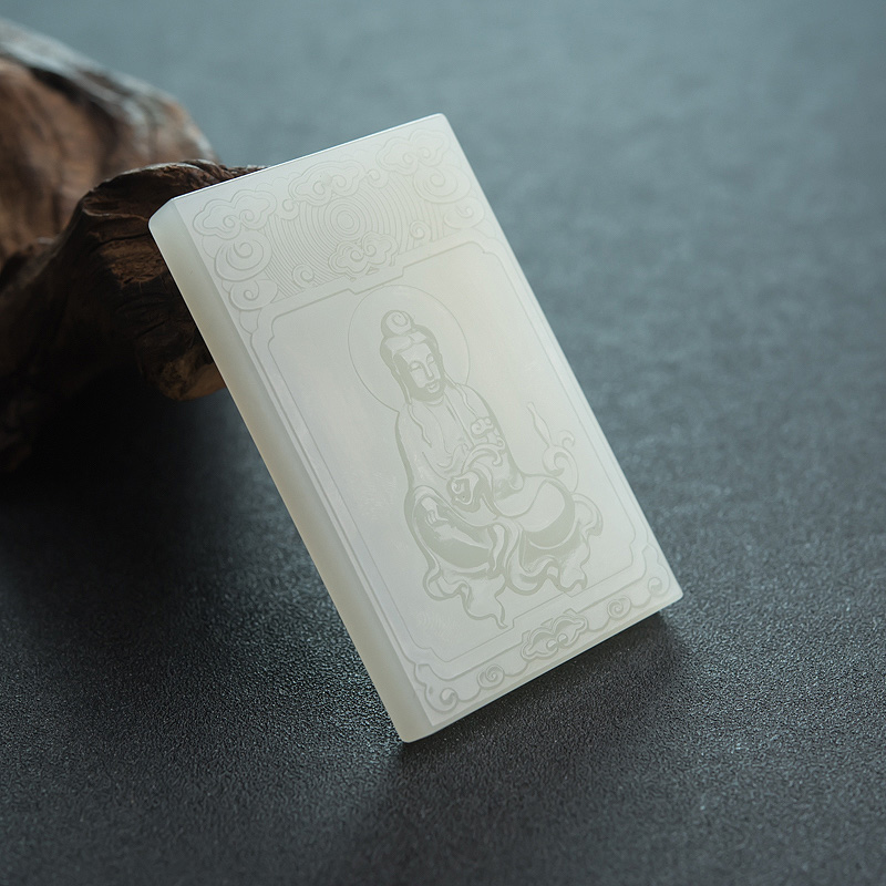 和田青白玉观音吊坠-红掌柜