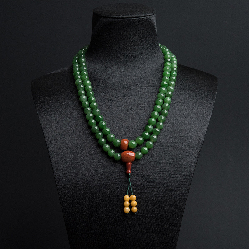 8mm山料和田碧玉108佛珠-红掌柜