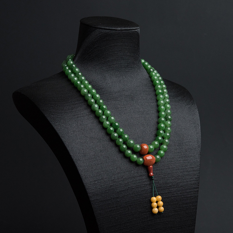 俄罗斯8mm山料和田碧玉108佛珠-红掌柜