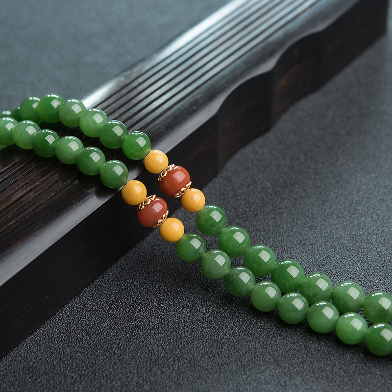 天然山料和田碧玉108佛珠-红掌柜