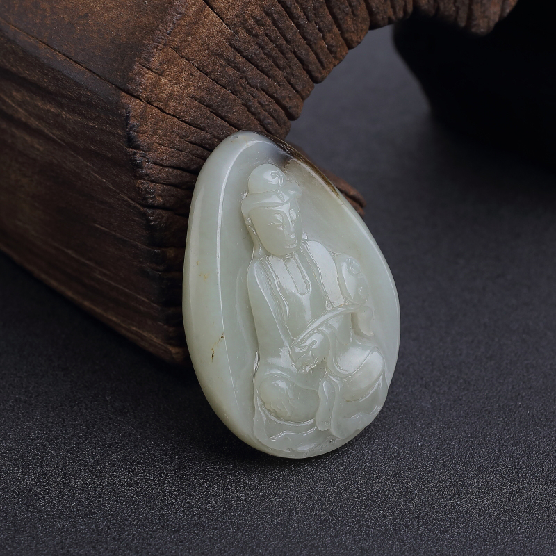 天然籽料和田青白玉观音吊坠-红掌柜