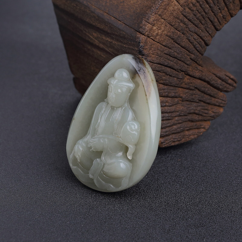 籽料和田青白玉观音吊坠-红掌柜