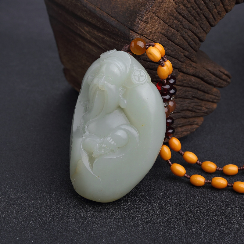 新疆籽料和田青白玉财神手把件-红掌柜