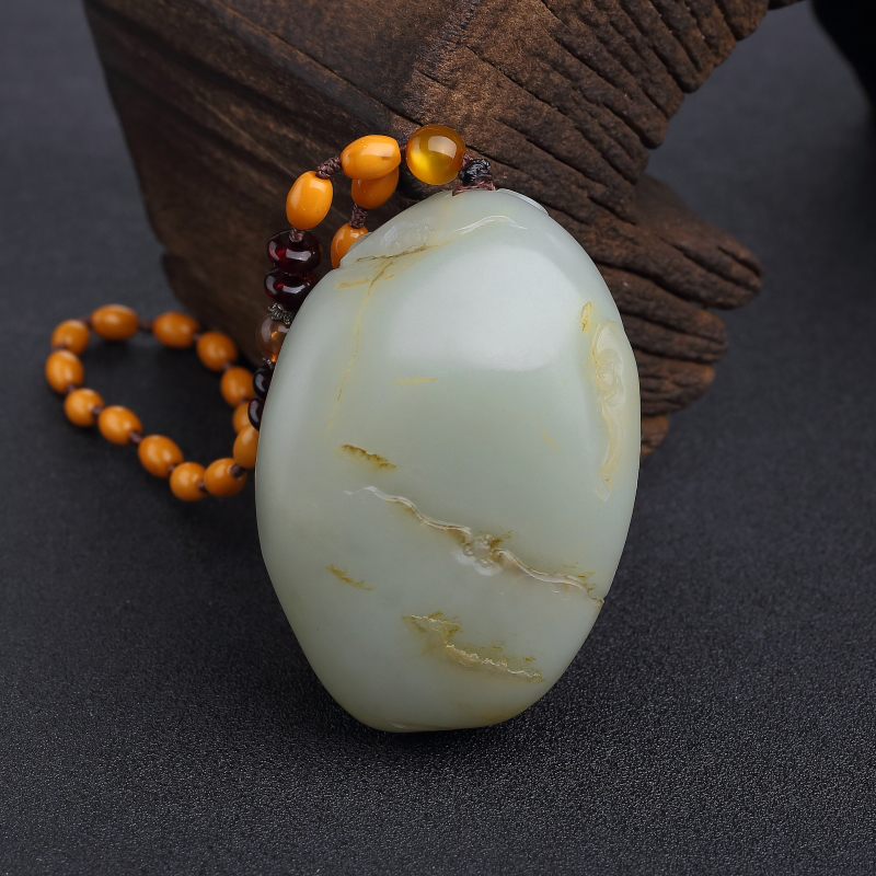 和田青白玉财神手把件-红掌柜