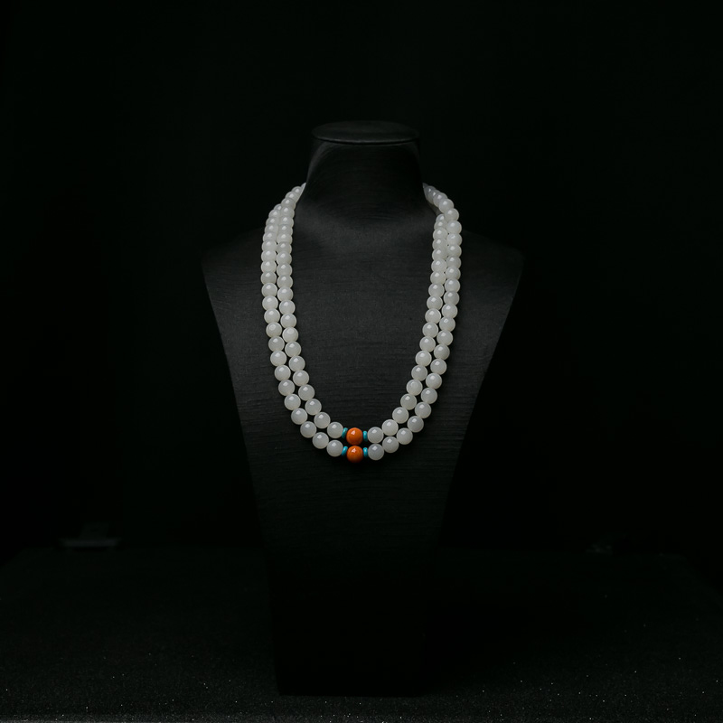 9.4mm山料和田白玉108佛珠-红掌柜