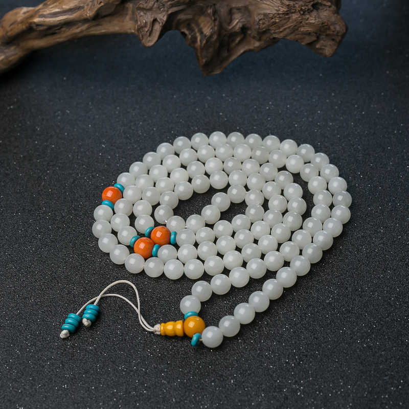 山料和田白玉108佛珠-红掌柜