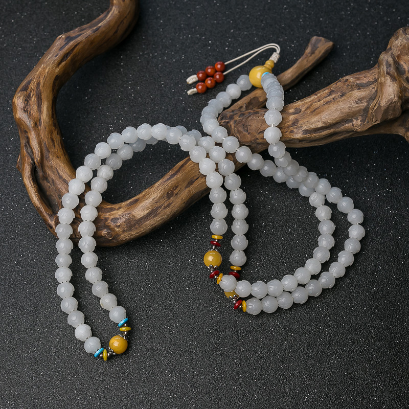 和田玉莲花珠108佛珠-红掌柜