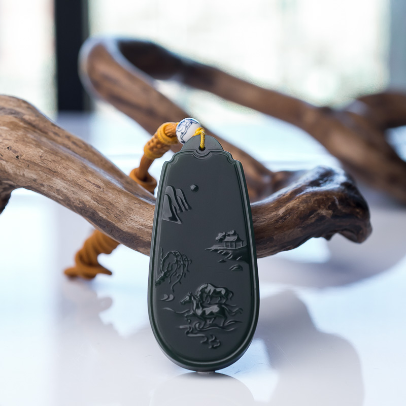 山料和田青玉山水牌吊坠-红掌柜