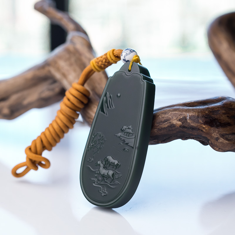 和田青玉山水牌吊坠-红掌柜