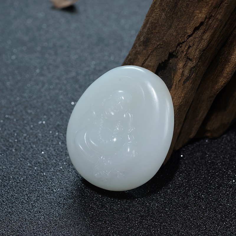 和田白玉弥勒佛吊坠-红掌柜