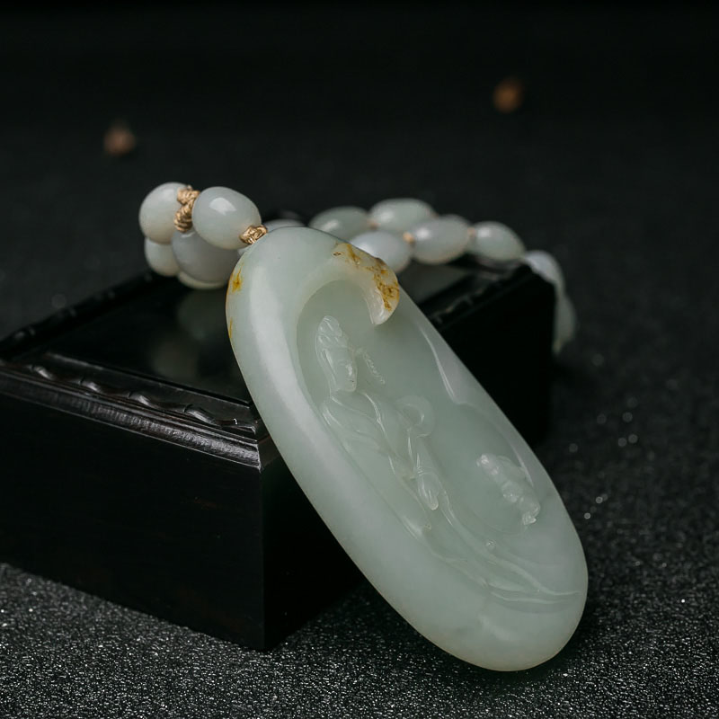 俄料山料俏色和田玉嫦娥项链-红掌柜