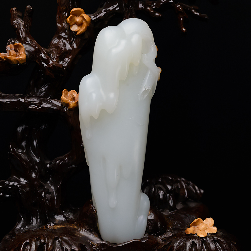 山流水料和田白玉踏雪寻梅摆件-红掌柜