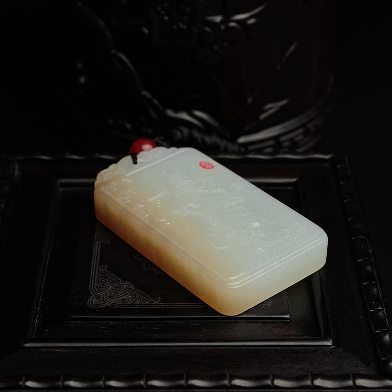 新疆带皮色和田玉关公挂坠 - 红掌柜