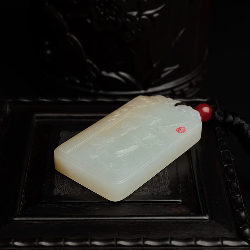 带皮色和田玉关公挂坠 - 红掌柜