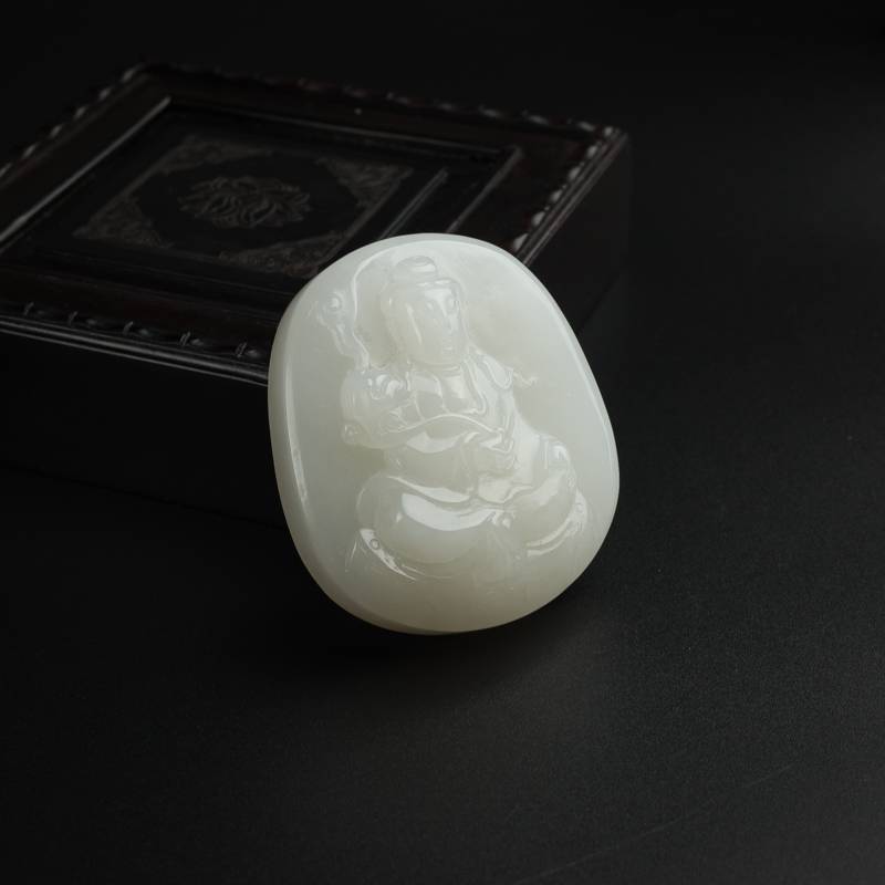 新疆和田玉文殊菩萨吊坠 - 红掌柜