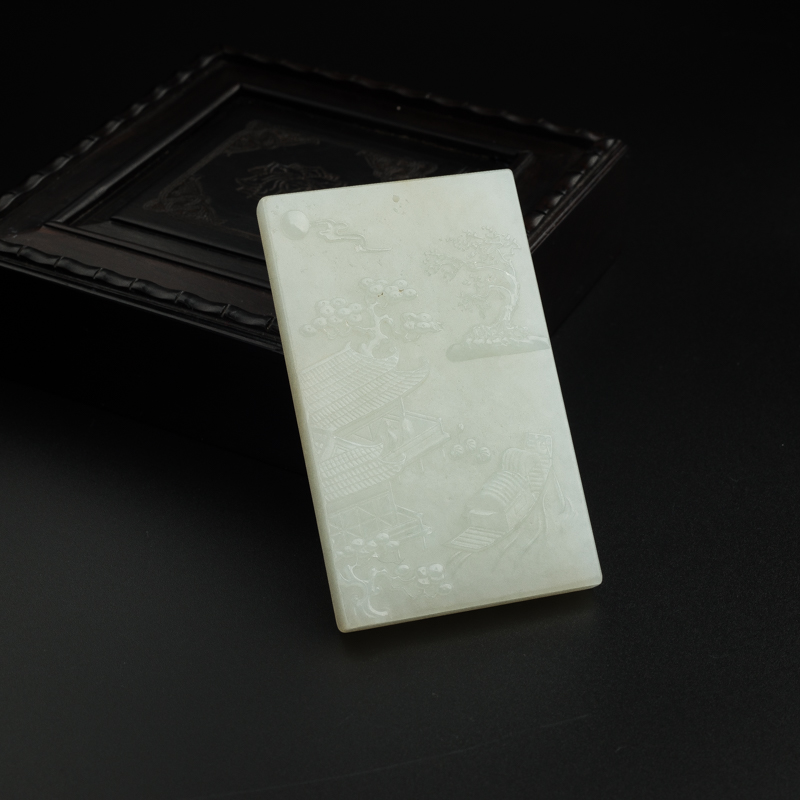 天然和田玉枫桥夜泊吊坠 - 红掌柜