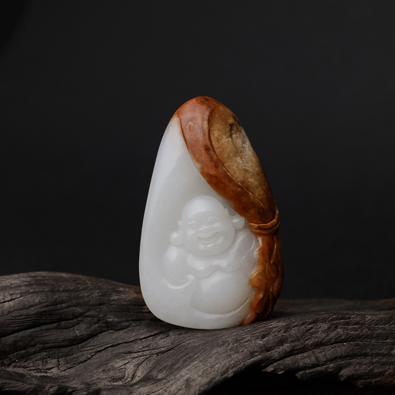 新疆天然和田玉弥勒佛吊坠 - 红掌柜