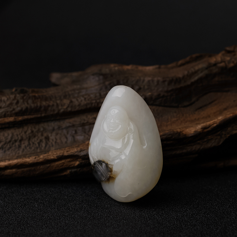 天然和田玉弥勒佛吊坠 - 红掌柜