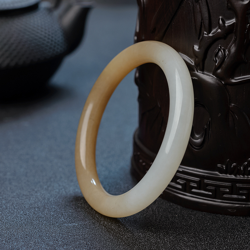 55.5#俄料和田玉山料圆镯-红掌柜