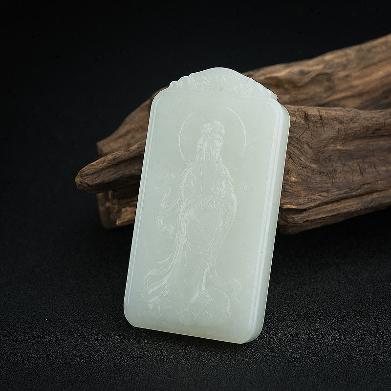 俄料和田白玉观音牌吊坠-红掌柜