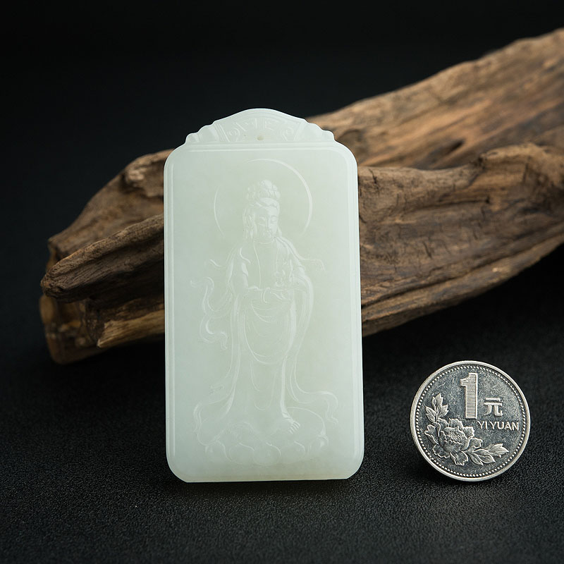 和田白玉观音牌吊坠-红掌柜