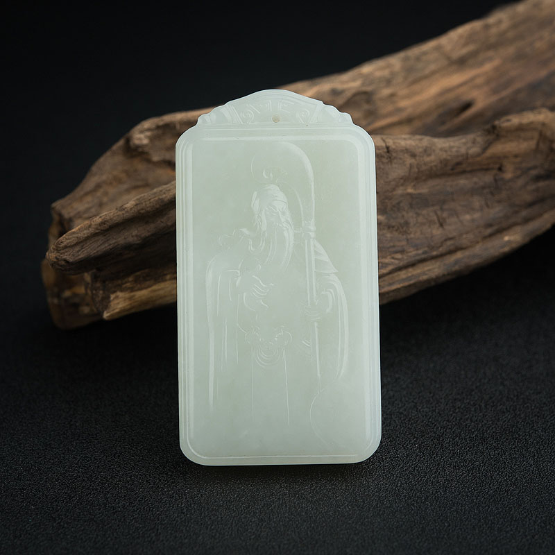 俄料天然青白玉山料关公牌吊坠-红掌柜