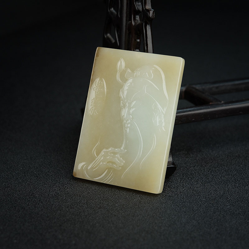 俄料和田玉山料关公牌吊坠-红掌柜